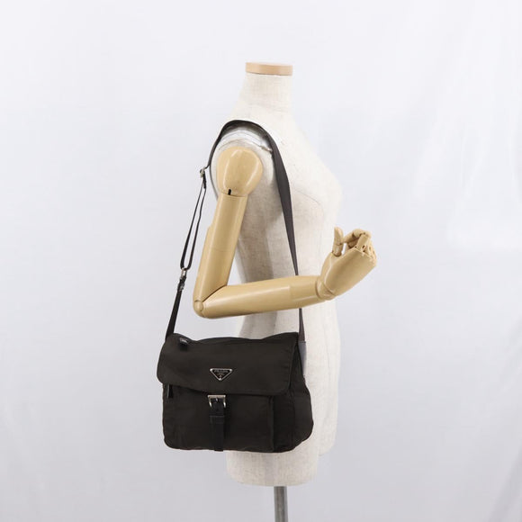 PRADA Shoulder Bag Nylon Brown Silver Auth ep13123