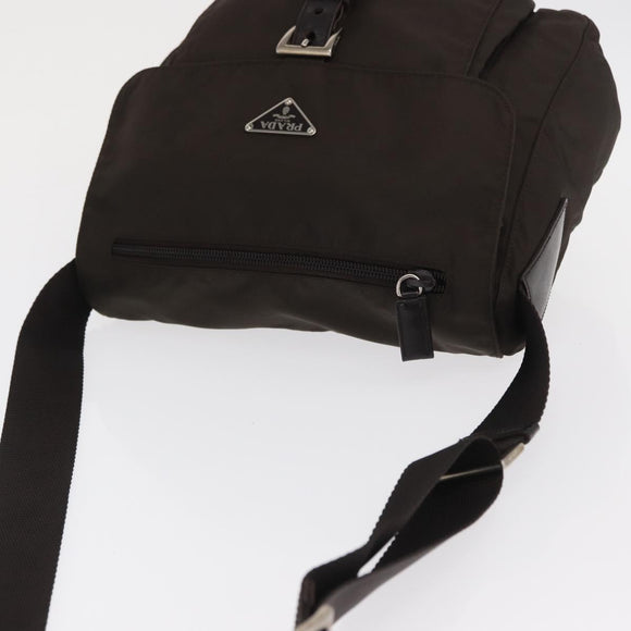 PRADA Shoulder Bag Nylon Brown Silver Auth ep13123