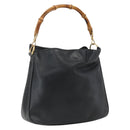 GUCCI Bamboo Hand Bag Leather Black Gold 001 1014 1638 Auth ep13124-1