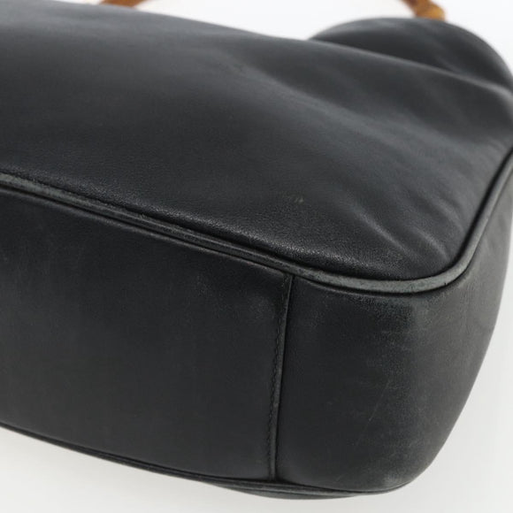 GUCCI Bamboo Hand Bag Leather Black Gold 001 1014 1638 Auth ep13124