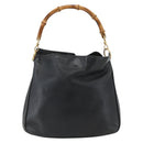 GUCCI Bamboo Hand Bag Leather Black Gold 001 1014 1638 Auth ep13124-2