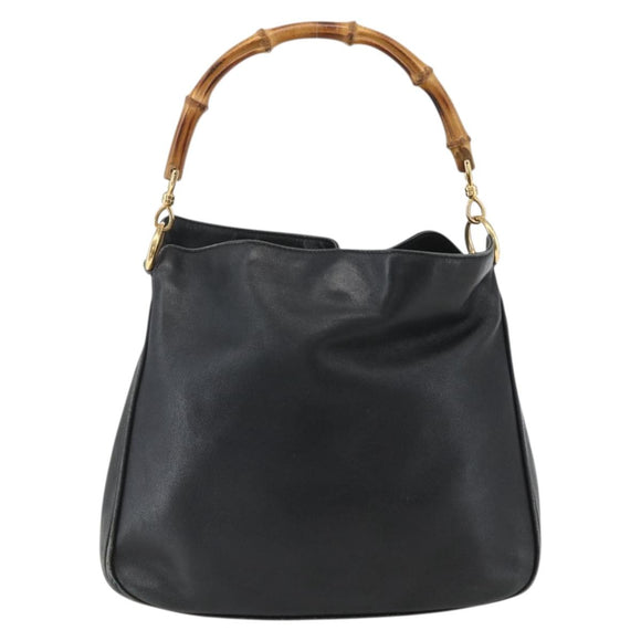 GUCCI Bamboo Hand Bag Leather Black Gold 001 1014 1638 Auth ep13124