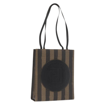 FENDI Pecan Canvas Tote Bag PVC Brown Black Auth ep13128