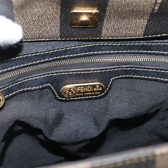 FENDI Pecan Canvas Tote Bag PVC Brown Black Auth ep13128