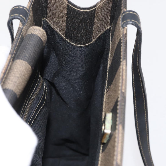 FENDI Pecan Canvas Tote Bag PVC Brown Black Auth ep13128