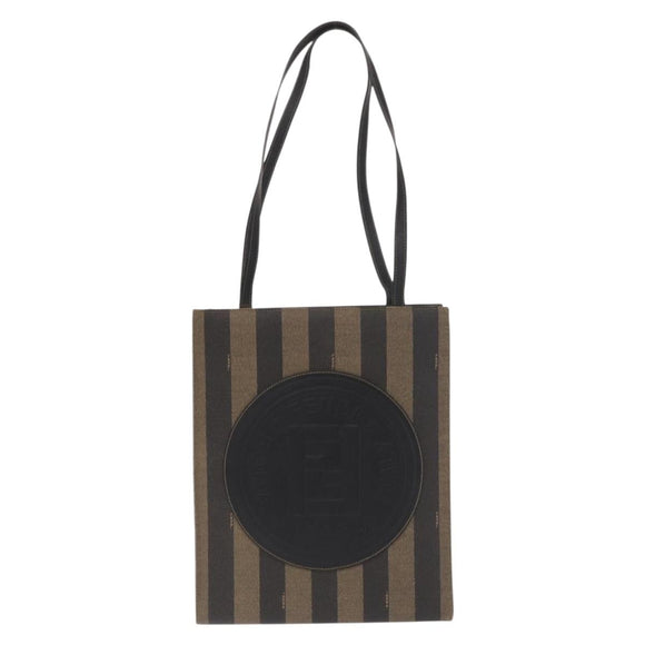 FENDI Pecan Canvas Tote Bag PVC Brown Black Auth ep13128