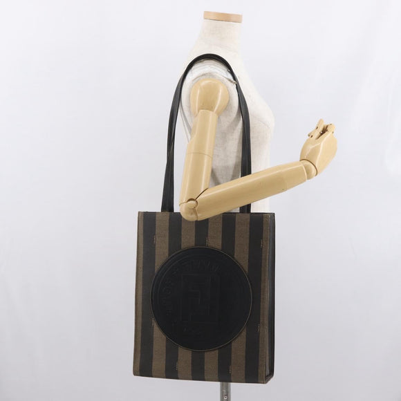 FENDI Pecan Canvas Tote Bag PVC Brown Black Auth ep13128