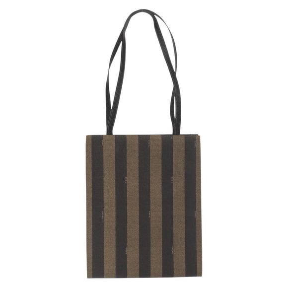 FENDI Pecan Canvas Tote Bag PVC Brown Black Auth ep13128