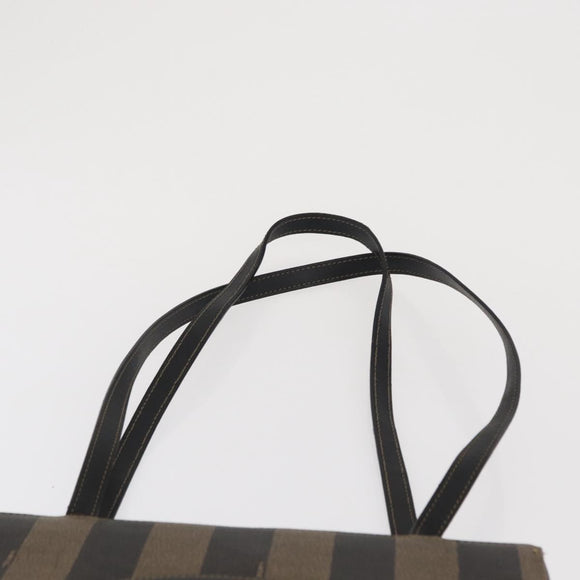 FENDI Pecan Canvas Tote Bag PVC Brown Black Auth ep13128
