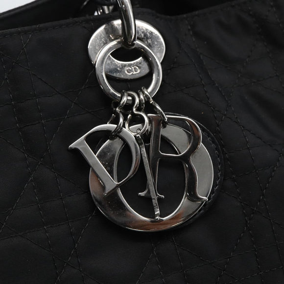 Christian Dior Lady Dior Hand Bag Nylon Black Silver Auth ep13131