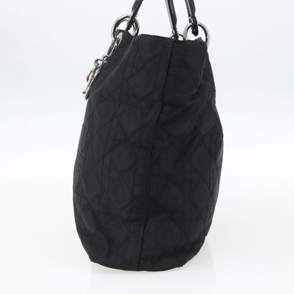Christian Dior Lady Dior Hand Bag Nylon Black Silver Auth ep13131