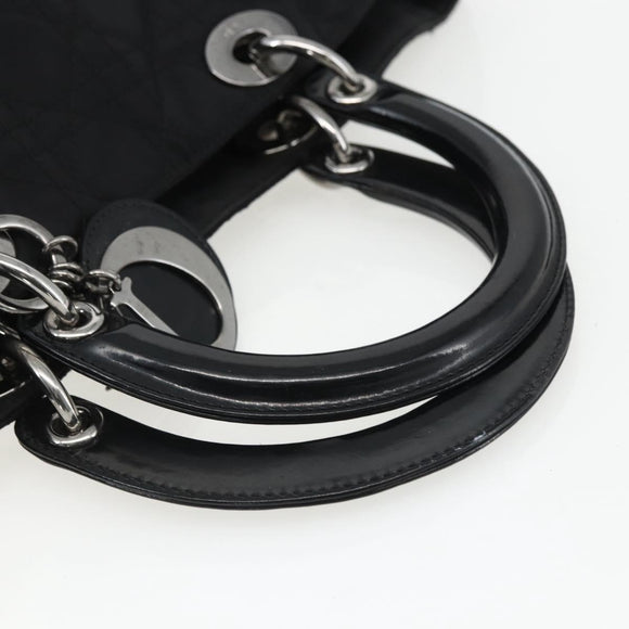 Christian Dior Lady Dior Hand Bag Nylon Black Silver Auth ep13131