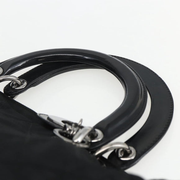 Christian Dior Lady Dior Hand Bag Nylon Black Silver Auth ep13131