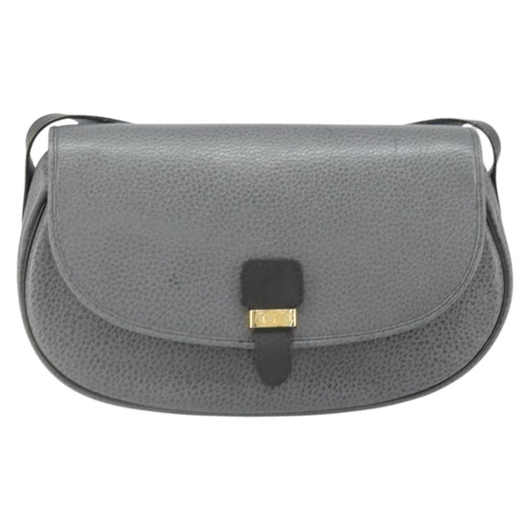 Christian Dior Shoulder Bag Leather Gray Gold Auth ep13132