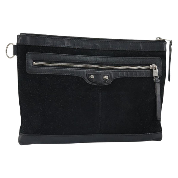 BALENCIAGA Clutch Bag Suede Black Silver 273022 Auth ep13134