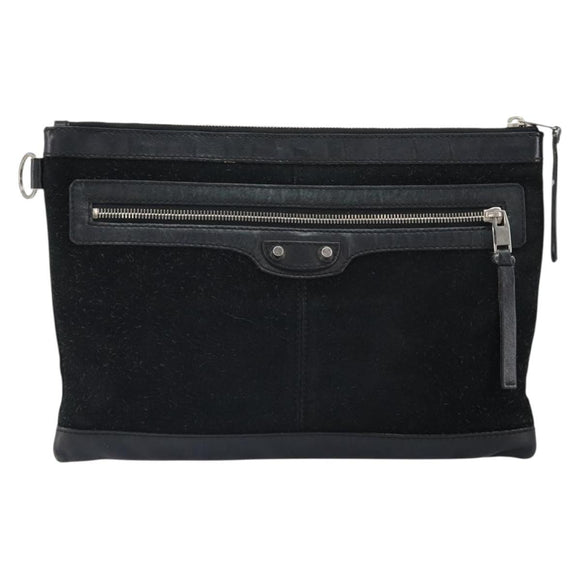 BALENCIAGA Clutch Bag Suede Black Silver 273022 Auth ep13134