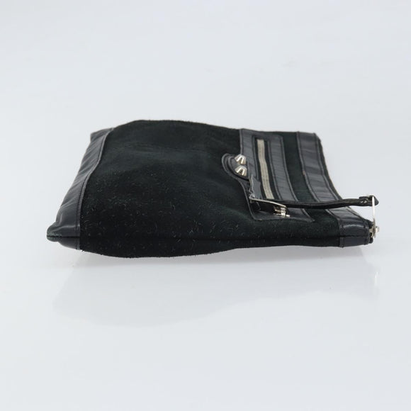 BALENCIAGA Clutch Bag Suede Black Silver 273022 Auth ep13134