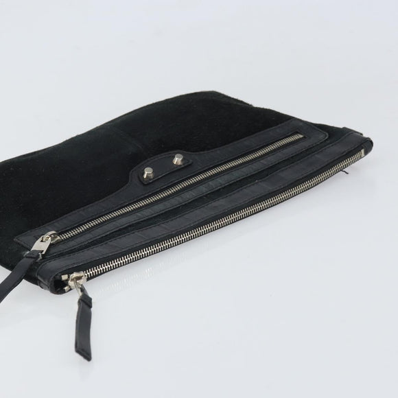 BALENCIAGA Clutch Bag Suede Black Silver 273022 Auth ep13134