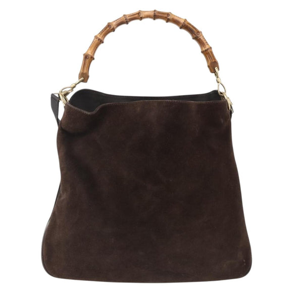 GUCCI Bamboo Hand Bag Suede 2way Brown Gold 001 1705 1577 Auth ep13141
