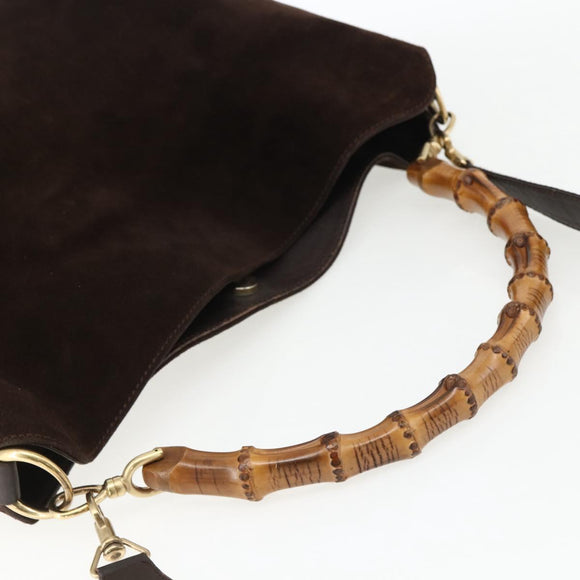 GUCCI Bamboo Hand Bag Suede 2way Brown Gold 001 1705 1577 Auth ep13141