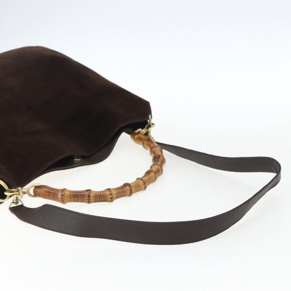 GUCCI Bamboo Hand Bag Suede 2way Brown Gold 001 1705 1577 Auth ep13141