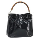 GUCCI Bamboo Hand Bag Patent leather Black Silver 001 2113 Auth ep13142-1