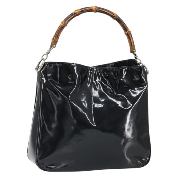 GUCCI Bamboo Hand Bag Patent leather Black Silver 001 2113 Auth ep13142