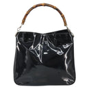 GUCCI Bamboo Hand Bag Patent leather Black Silver 001 2113 Auth ep13142-13