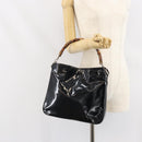 GUCCI Bamboo Hand Bag Patent leather Black Silver 001 2113 Auth ep13142-21