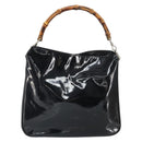 GUCCI Bamboo Hand Bag Patent leather Black Silver 001 2113 Auth ep13142-2