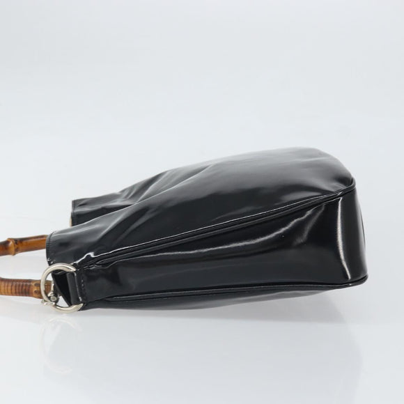 GUCCI Bamboo Hand Bag Patent leather Black Silver 001 2113 Auth ep13142