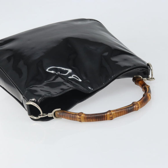 GUCCI Bamboo Hand Bag Patent leather Black Silver 001 2113 Auth ep13142