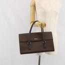BURBERRY Hand Bag Leather Brown Silver Auth ep13146-24
