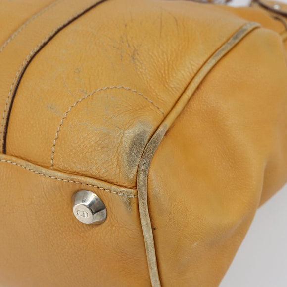 Christian Dior Hand Bag Leather Beige Silver Auth ep13147