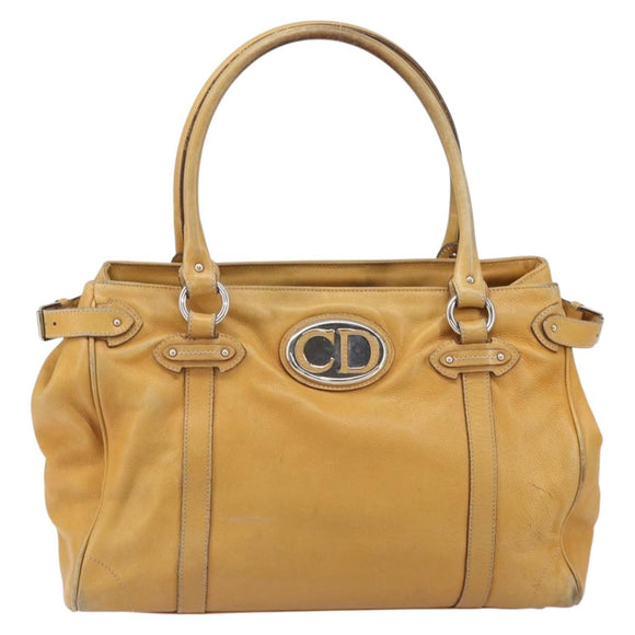Christian Dior Hand Bag Leather Beige Silver Auth ep13147