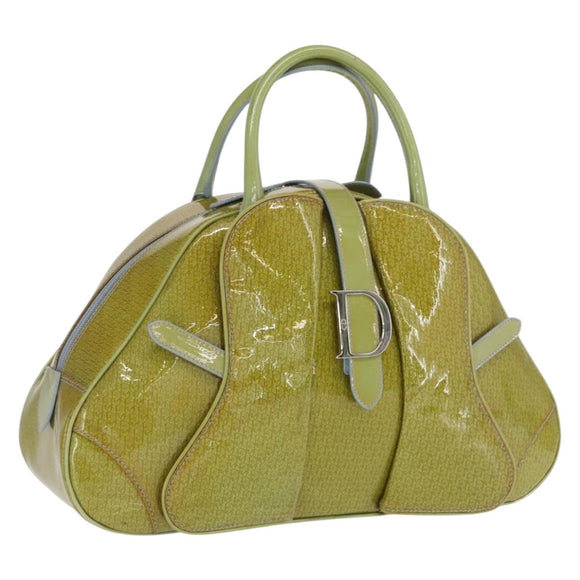 Christian Dior Hand Bag Patent leather Green Silver Auth ep13160
