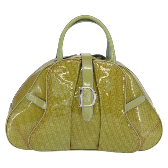 Christian Dior Hand Bag Patent leather Green Silver Auth ep13160