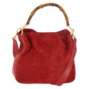 GUCCI Bamboo Hand Bag Suede 2way Red Gold Auth ep13161-1