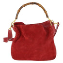 GUCCI Bamboo Hand Bag Suede 2way Red Gold Auth ep13161-13