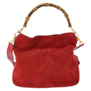 GUCCI Bamboo Hand Bag Suede 2way Red Gold Auth ep13161-2