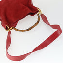 GUCCI Bamboo Hand Bag Suede 2way Red Gold Auth ep13161-7