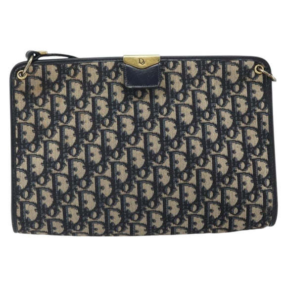 Christian Dior Trotter Canvas Shoulder Bag Navy Gold Auth ep13166