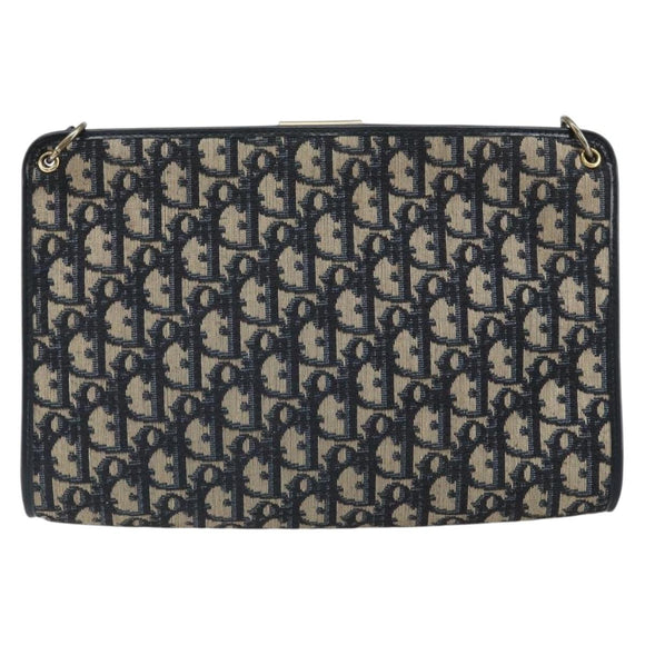 Christian Dior Trotter Canvas Shoulder Bag Navy Gold Auth ep13166