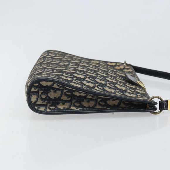 Christian Dior Trotter Canvas Shoulder Bag Navy Gold Auth ep13166