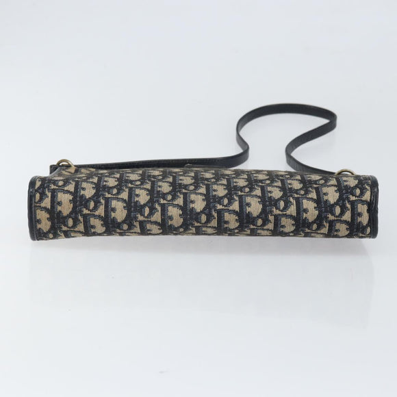 Christian Dior Trotter Canvas Shoulder Bag Navy Gold Auth ep13166