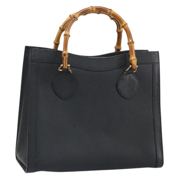 GUCCI Bamboo Hand Bag Leather Black Gold 002 1186 0260 Auth ep13167