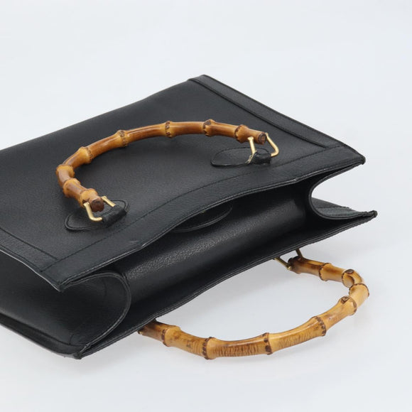 GUCCI Bamboo Hand Bag Leather Black Gold 002 1186 0260 Auth ep13167