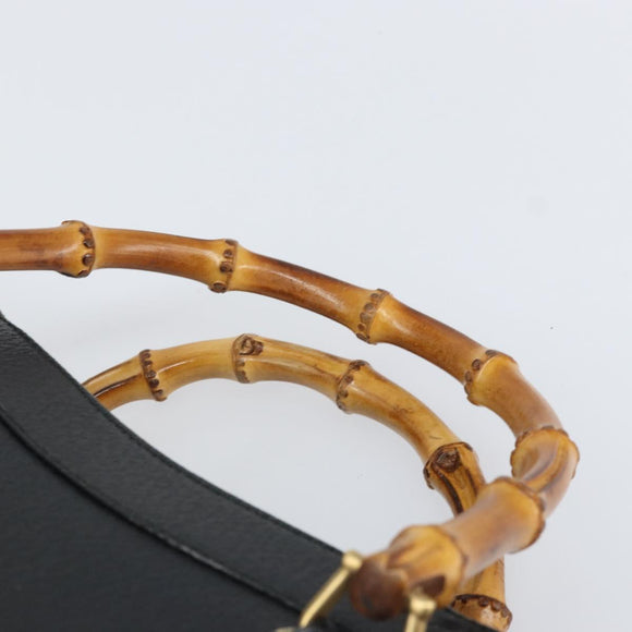 GUCCI Bamboo Hand Bag Leather Black Gold 002 1186 0260 Auth ep13167