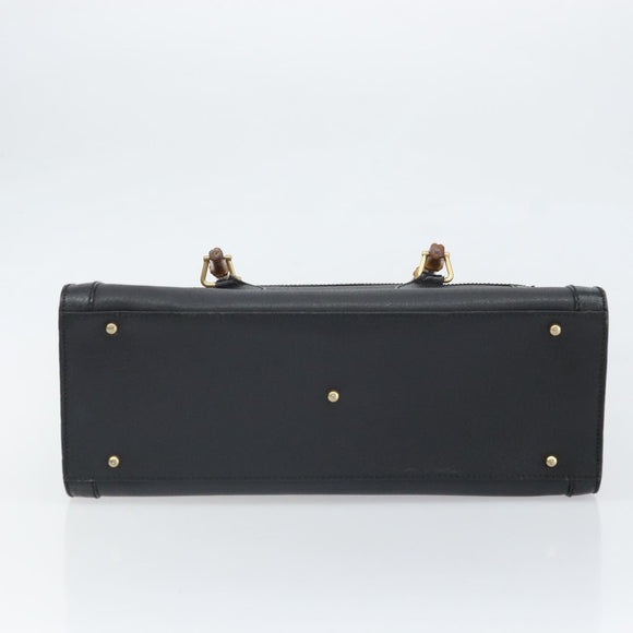 GUCCI Bamboo Hand Bag Leather Black Gold 002 1186 0260 Auth ep13167