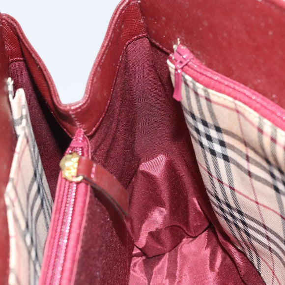 BURBERRY Hand Bag Leather Red Gold Auth ep13169
